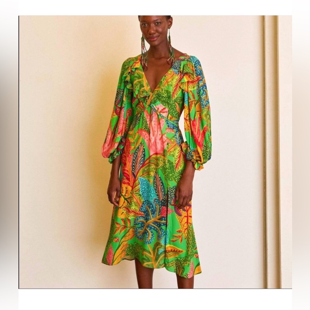 NWT FARM Rio Forest Dream Front Slit Midi Dress